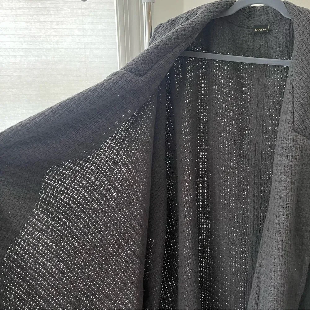 SAACHI Waffle Knit Topper Cape Scarf Cardigan Wrap in Dark Gray Cotton One Size - Picture 9 of 12